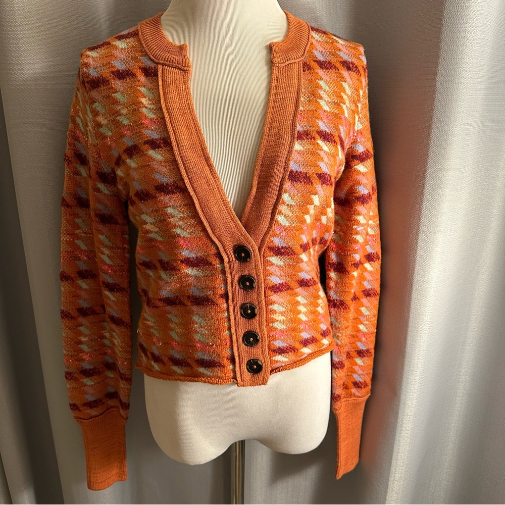 Free People Orange Patterned Cardigan